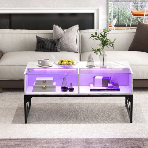 Table Basse, Table De Salon Haute Brillance Avec 4 Cubes LED Moderne Blanc