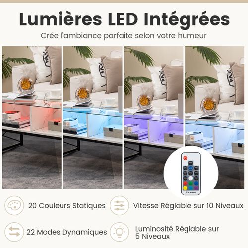 Table Basse, Table De Salon Haute Brillance Avec 4 Cubes LED Moderne Blanc