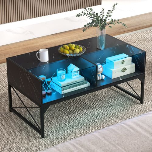 Table Basse, Table De Salon Haute Brillance Avec 4 Cubes LED Moderne Noir