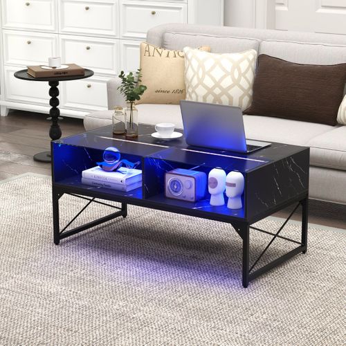 Table Basse, Table De Salon Haute Brillance Avec 4 Cubes LED Moderne Noir