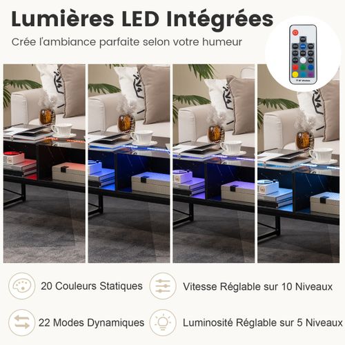 Table Basse, Table De Salon Haute Brillance Avec 4 Cubes LED Moderne Noir