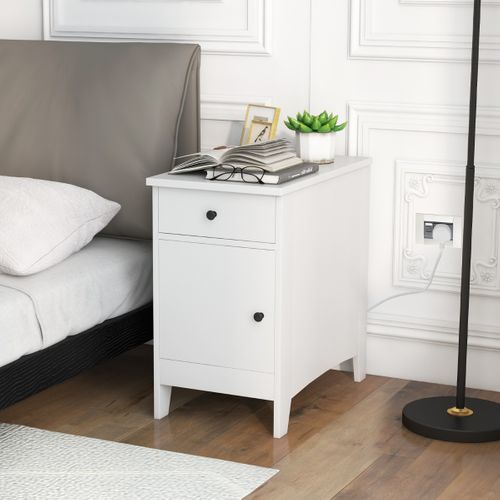 Table D'appoint Table De Chevet Avec Station De Charge Ports Et Prises USB Etroite Avec Tiroir