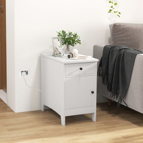 Table D'appoint Table De Chevet Avec Station De Charge Ports Et Prises USB Etroite Avec Tiroir