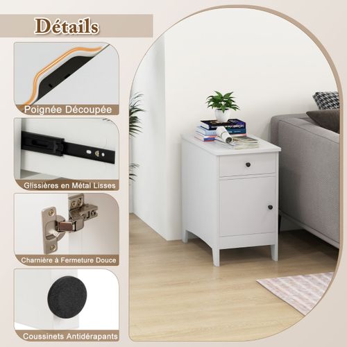 Table D'appoint Table De Chevet Avec Station De Charge Ports Et Prises USB Etroite Avec Tiroir