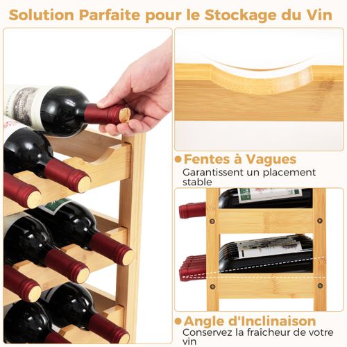 Casier à Vin En Bambou à 3 Niveaux Support De Vin Pour 18 Bouteilles Avec Fente Ondulée