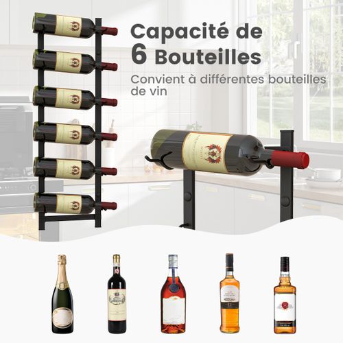Étagère à Vin Mural Métallique 73 Cm Casier/étagère à Vin Pour 6 Bouteilles