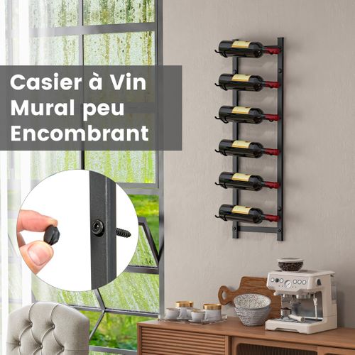 Étagère à Vin Mural Métallique 73 Cm Casier/étagère à Vin Pour 6 Bouteilles