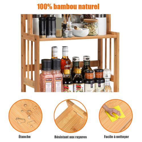 Étagère à Épices Porte-épices à 3 Niveaux Hauteur Réglable En Bambou Grande Capacité De Stockage