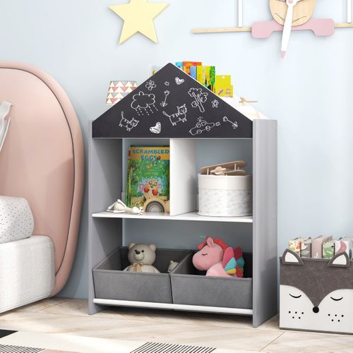Étagère Enfants, Bibliothèque, Meuble De Rangement Tableau Noir Et Blanc Inscriptibles Gris