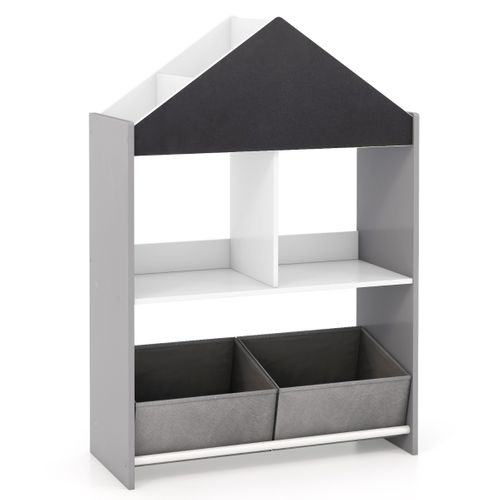 Étagère Enfants, Bibliothèque, Meuble De Rangement Tableau Noir Et Blanc Inscriptibles Gris