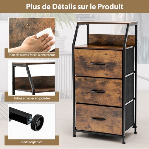 Commode, Chiffonnier, Meuble De Rangement à 3 Tiroirs Amovibles Structure En Acier Massif