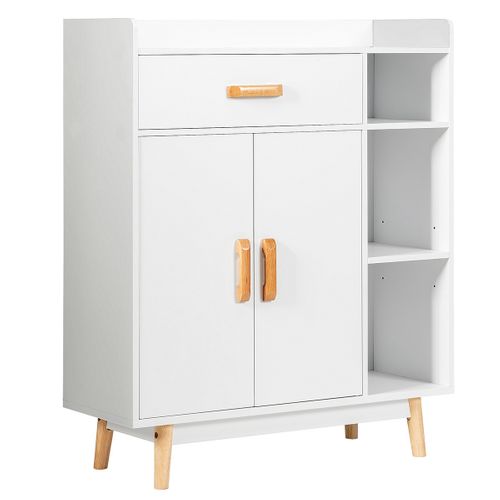 Buffet, Meuble De Rangement Scandinave 1 Tiroir 2 Portes 80 X 30 X 95 Cm Blanc