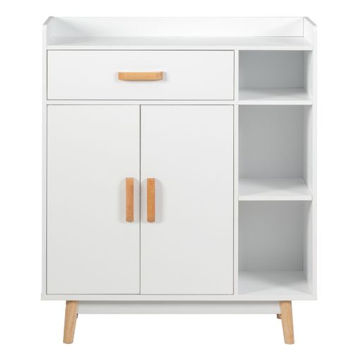 Buffet, Meuble De Rangement Scandinave 1 Tiroir 2 Portes 80 X 30 X 95 Cm Blanc