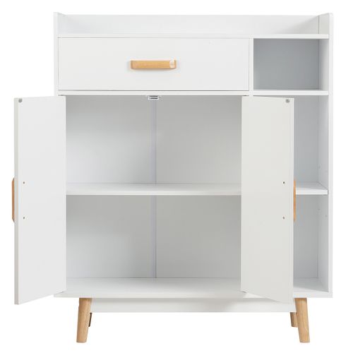 Buffet, Meuble De Rangement Scandinave 1 Tiroir 2 Portes 80 X 30 X 95 Cm Blanc