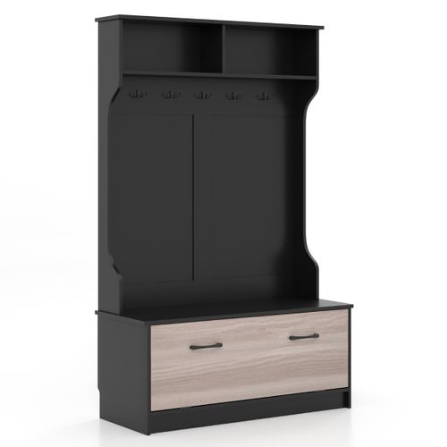 Vestiaire, Meuble D'entrée Avec Porte Manteaux Banc Et 2 Compartiments 100x40x160cm Noir