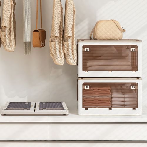 Lot De 3 Boîte De Rangement Bacs De Rangement Empilables Avec Couvercles De 132l Mobile Et Pliable