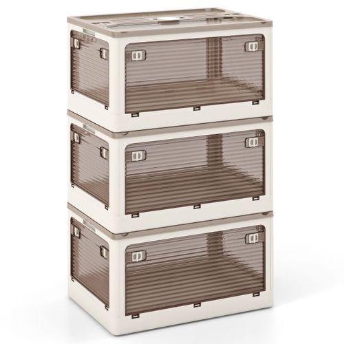 Lot De 3 Boîte De Rangement Bacs De Rangement Empilables Avec Couvercles De 132l Mobile Et Pliable