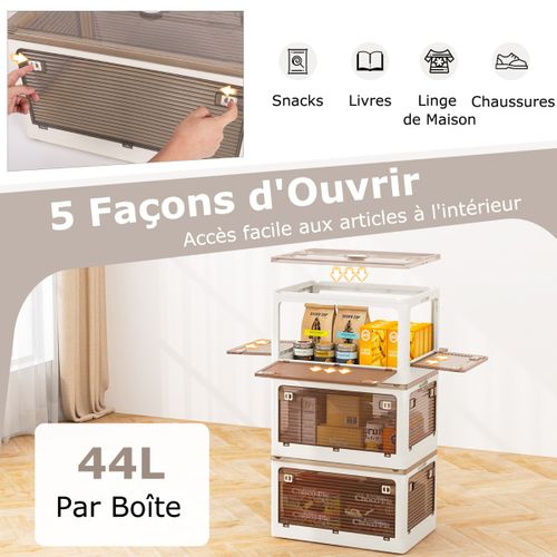 Lot De 3 Boîte De Rangement Bacs De Rangement Empilables Avec Couvercles De 132l Mobile Et Pliable