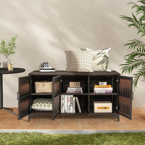 Coffre De Rangement, Boîte De Rangement En Résine Tressée Pour Patio 318 L Avec 3 Portes