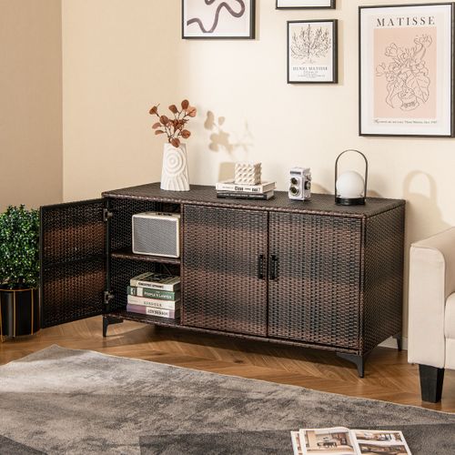 Coffre De Rangement, Boîte De Rangement En Résine Tressée Pour Patio 318 L Avec 3 Portes