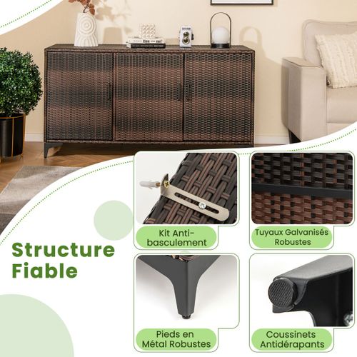 Coffre De Rangement, Boîte De Rangement En Résine Tressée Pour Patio 318 L Avec 3 Portes