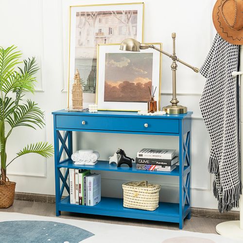 Table Console, Meuble D'entrée, Console Meuble Avec 1 Tiroir 99,8x29,8x80,2cm Bleu