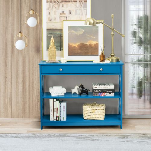Table Console, Meuble D'entrée, Console Meuble Avec 1 Tiroir 99,8x29,8x80,2cm Bleu