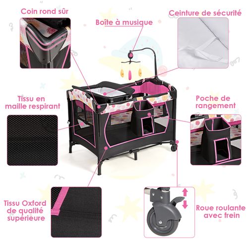 3 En 1 Lit Parapluie Pour Bébé Avec Table à Langer Pour Bébé 0-36 Mois Hauteur Réglable