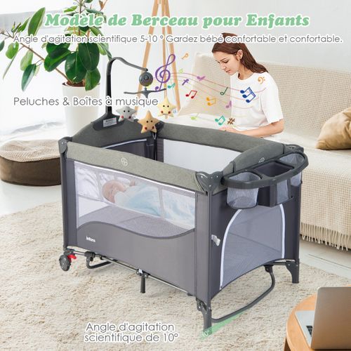 5 En 1 Lit Parapluie Bébé Avec Matelas Et Table à Langer Lit Bébé Evolutif Avec 4 Hauteur Réglable