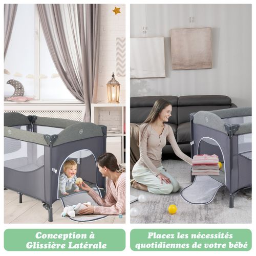 5 En 1 Lit Parapluie Bébé Avec Matelas Et Table à Langer Lit Bébé Evolutif Avec 4 Hauteur Réglable