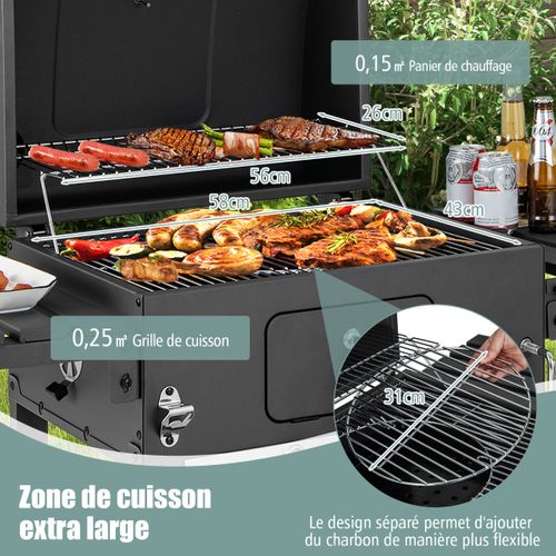 Barbecue à Charbon De Bois Extérieur Gril Au Charbon De Bois Portable Avec 2 Tables D'appoint