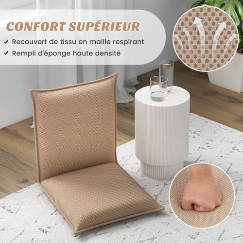 Coussin De Sol Pliable Tatami Inclinable En 6 Position 44 X 54,5 X 53,5 Cm Marron