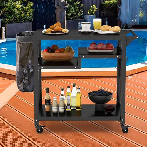 Chariot De Barbecue D'extérieur à 3 Étagères Desserte De Jardin Avec 4 Roues Verrouillables