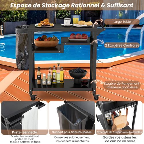 Chariot De Barbecue D'extérieur à 3 Étagères Desserte De Jardin Avec 4 Roues Verrouillables