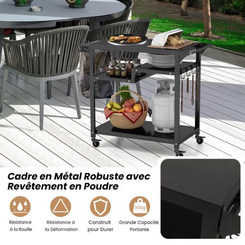 Chariot De Barbecue D'extérieur à 3 Étagères Desserte De Jardin Avec 4 Roues Verrouillables