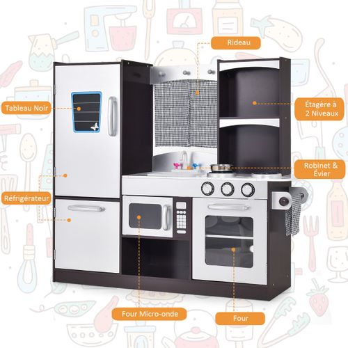 Cuisine Enfant En Sapin Non Toxique Avec Réfrigérateur à 2 Niveaux Évier, Four, Pour Enfant De 3+