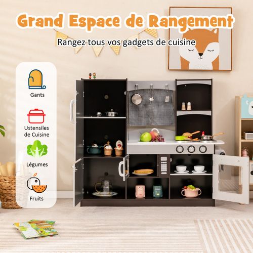 Cuisine Enfant En Sapin Non Toxique Avec Réfrigérateur à 2 Niveaux Évier, Four, Pour Enfant De 3+