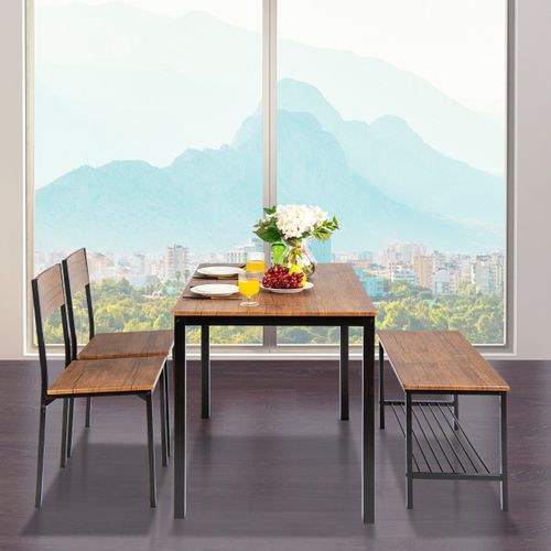 Ensemble Table Et 2 Chaise 1 Banc 4 Personnes Style Industriel Structure En Métal