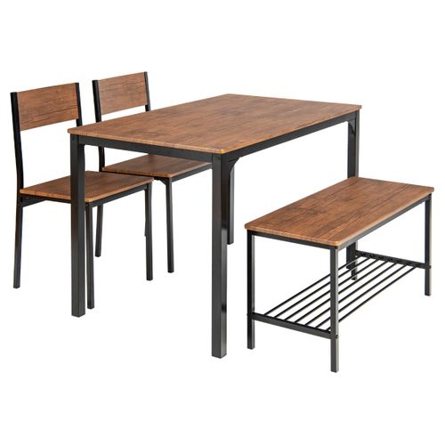 Ensemble Table Et 2 Chaise 1 Banc 4 Personnes Style Industriel Structure En Métal