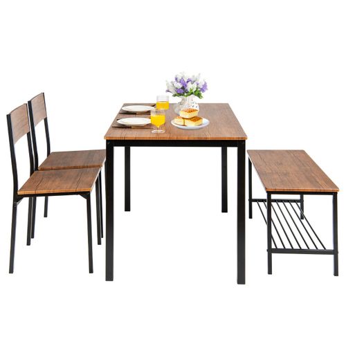 Ensemble Table Et 2 Chaise 1 Banc 4 Personnes Style Industriel Structure En Métal