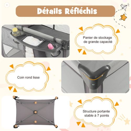 Lit Bébé 5 En 1 Lit Parapluie Pliable Parc Bébé Table à Langer Avec Berceau Matelas Amovible