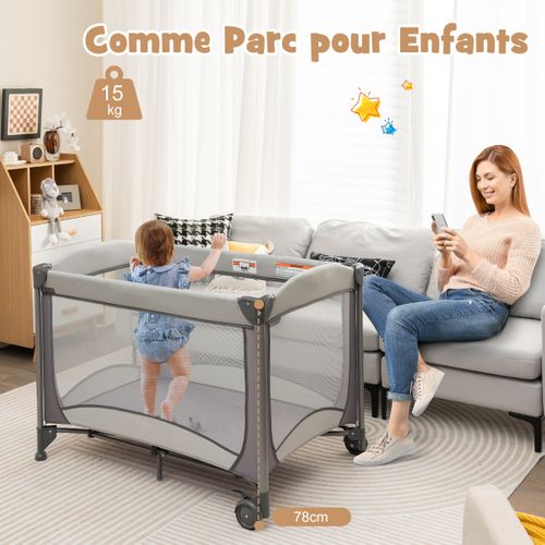 Lit Bébé 5 En 1 Lit Parapluie Pliable Parc Bébé Table à Langer Avec Berceau Matelas Amovible