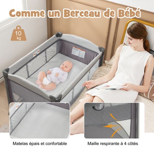 Lit Bébé 5 En 1 Lit Parapluie Pliable Parc Bébé Table à Langer Avec Berceau Matelas Amovible