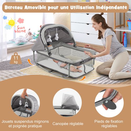 Lit Bébé 5 En 1 Lit Parapluie Pliable Parc Bébé Table à Langer Avec Berceau Matelas Amovible