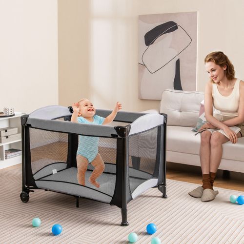 Lit Bébé 5 En 1 Lit Parapluie Pliable Parc Bébé Table à Langer Avec Berceau Matelas Amovible