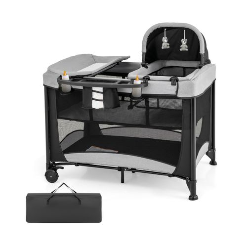 Lit Bébé 5 En 1 Lit Parapluie Pliable Parc Bébé Table à Langer Avec Berceau Matelas Amovible