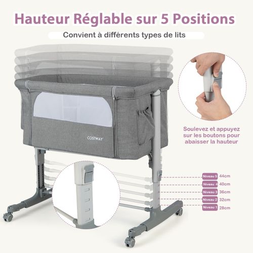 Lit Cododo Bébé à 5 Hauteurs Réglables Charge 9kg Lit Berceau Maille Respirante Sac De Voyage