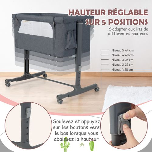 Lit Cododo Bébé à 5 Hauteurs Réglables Charge 9kg Lit Berceau Maille Respirante Sac De Voyage