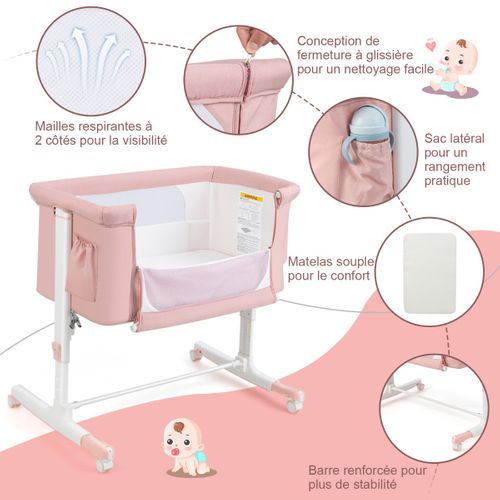 Lit Cododo Bébé à 5 Hauteurs Réglables Charge 9kg Lit Berceau Maille Respirante Sac De Voyage