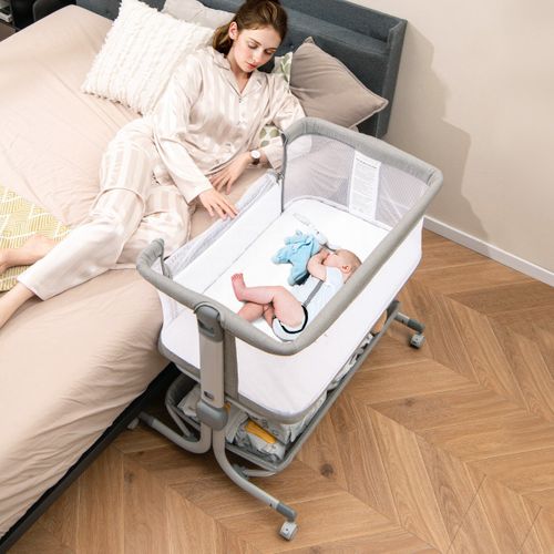 Lit De Bébé Berceau Berceau De Côté Avec Hauteur Réglable 6 Niveaux Étagère De Rangement